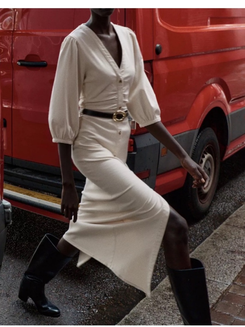 Zara balloon sleeve midi dress  Button-Down with Belted Waist size M